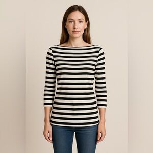LOFT Striped Boat Neck Cotton Knit Top XS Nautical Sailor Preppy Coastal tunic